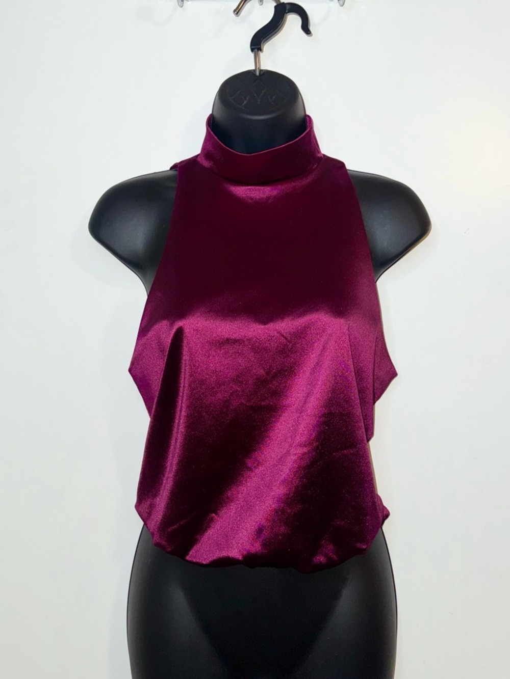 Express Dark Fuchsia Pink Satin High Neck Cropped Camisole